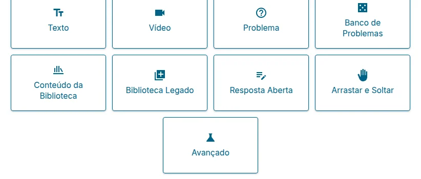 Botões para adicionar componentes em uma unidade